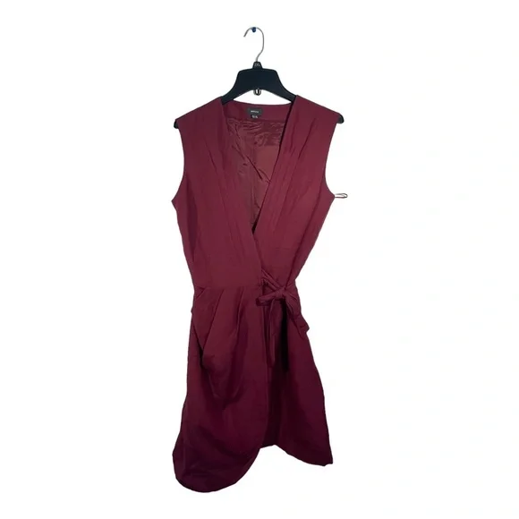 Mexx Womens Wrap Dress Burgundy Tie Closure Sleeveless V-Neck Linen Size M - Picture 11 of 11